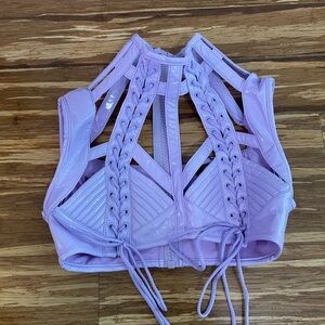 Club Exx Rude Awakening Harness Bra Top in Purple
